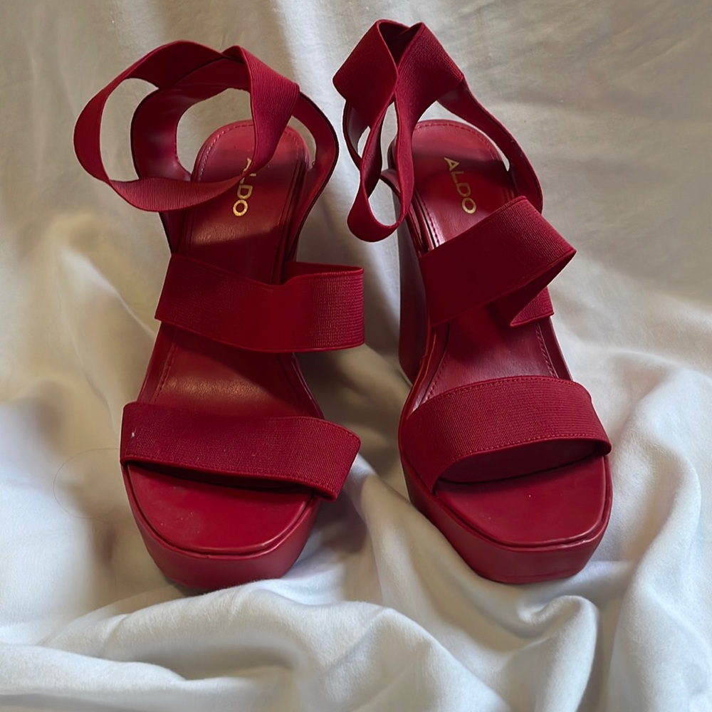 ALDO red wedge heels with elastic straps